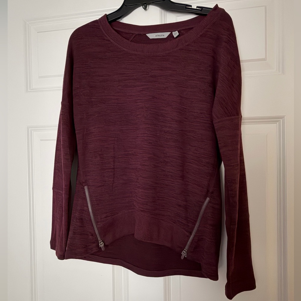 Athleta Heather Maroon Sweatshirt with Zipper Details Size S